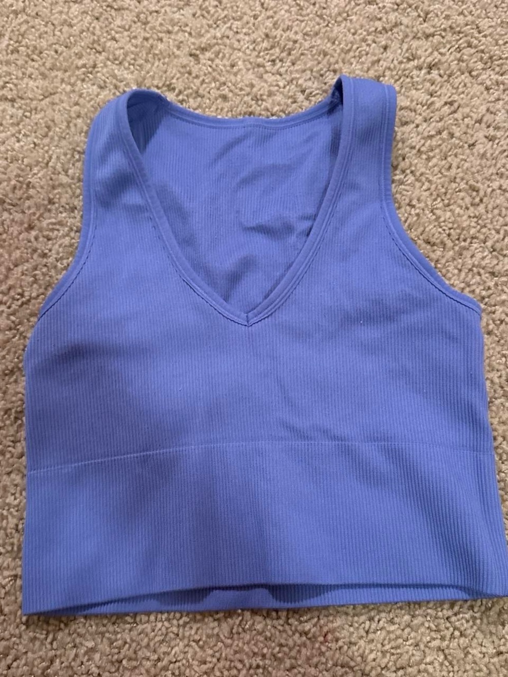Ribbed V-Neck Cropped Tank Top - Periwinkle